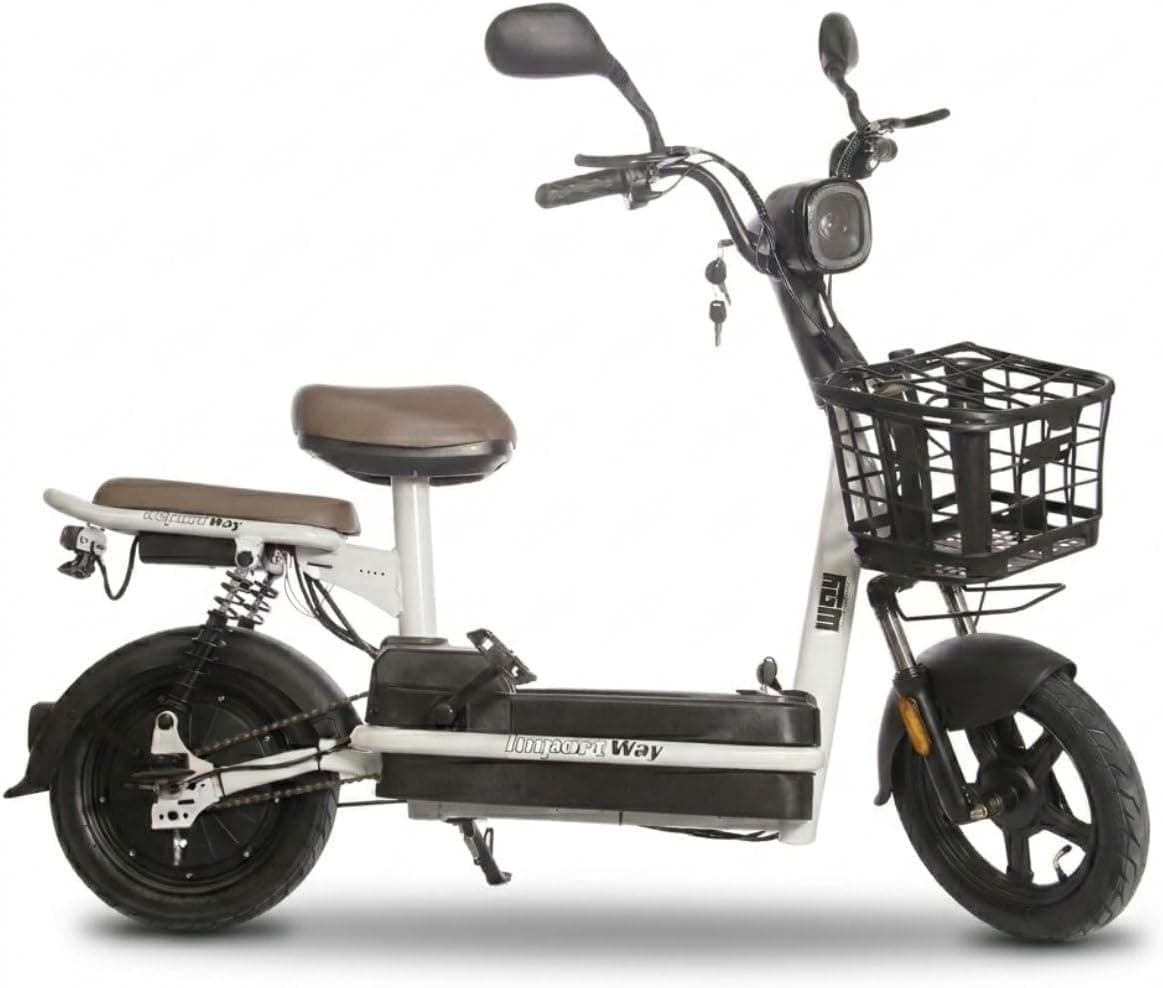 Bicicleta Elétrica 48V Branca com Bateria Removível